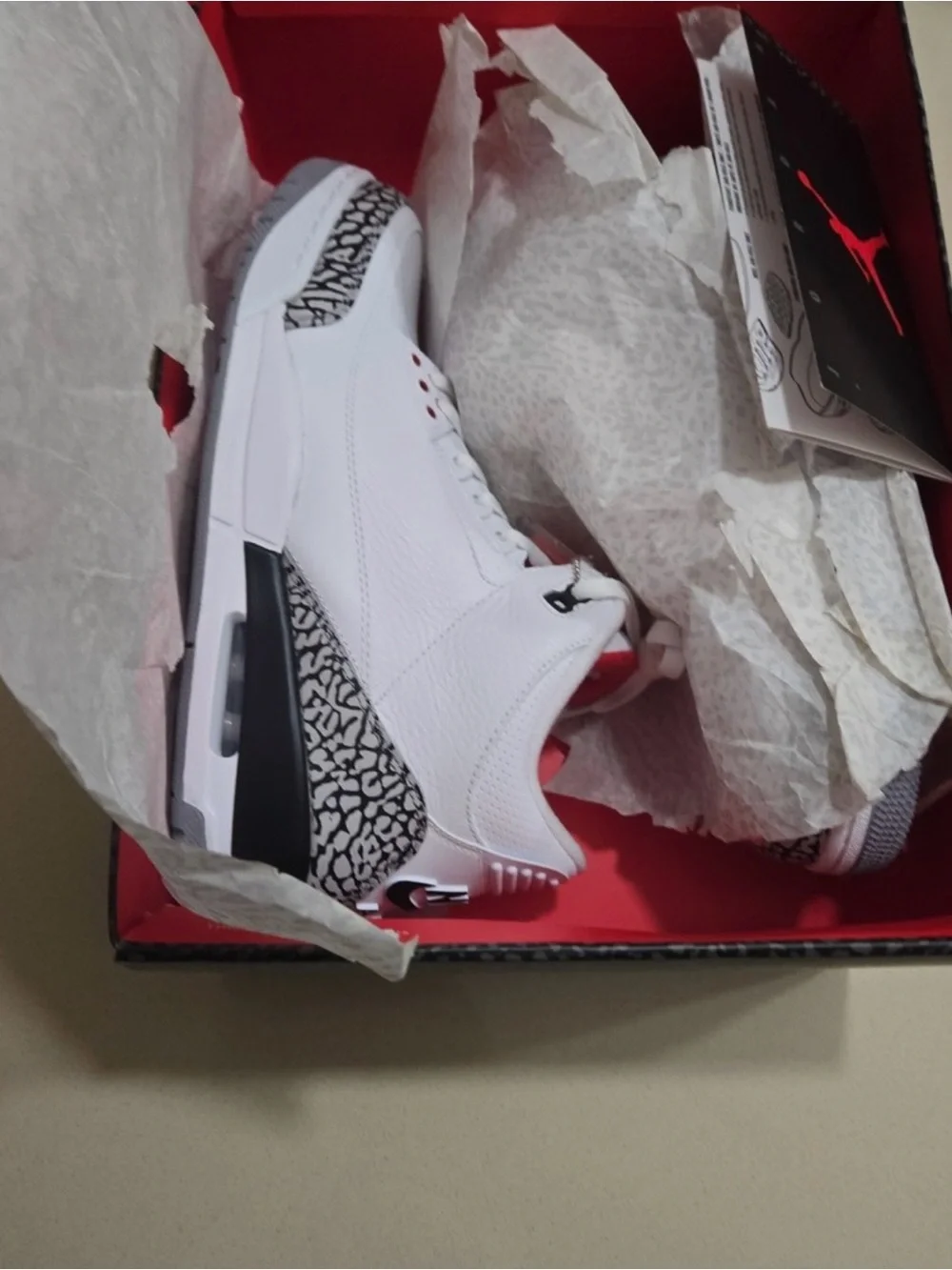 Air Jordan 3 Retro 88 White/Red Elephant Print Sneakers